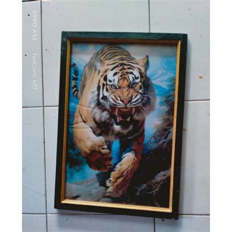 Jual Hiasan Dinding Lukisan Cetak Macan Harimau Plus Figura Ukuran