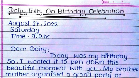 Diary Entry On Birthday Celebration Write A Diary Entry On Your