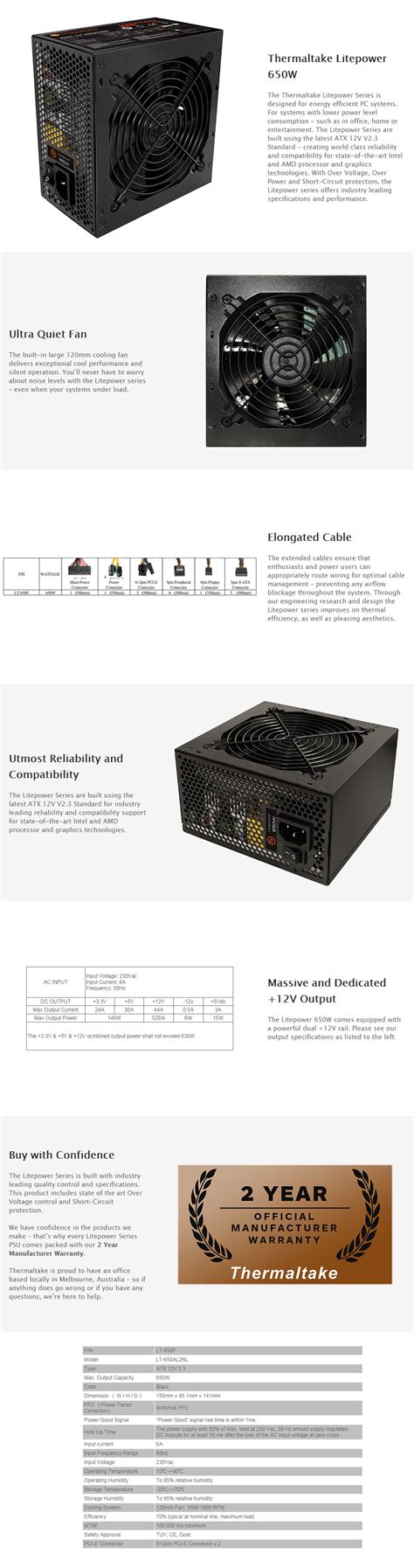 Buy Thermaltake Litepower 650w Power Supply Sp Tt Lt650w Pc Case Gear Australia