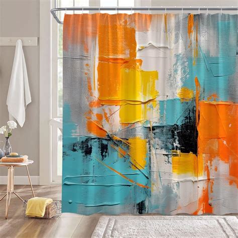 Amazon KKIAYY Abstract Painting Shower Curtain Orange Teal Oil