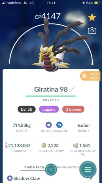 POKÉMON TRADE GO Level 50 Giratina Origin 3 Moves With Legacy Shadow