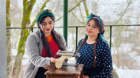 IRANIAN Noodle Famous Ash Reshte Dish In The Village On Snowy Day