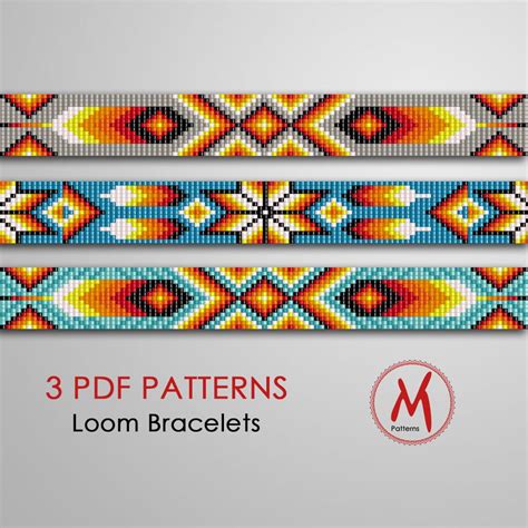 Feather Loom Bead Patterns For Bracelets Set Of 3 Pattern Etsy