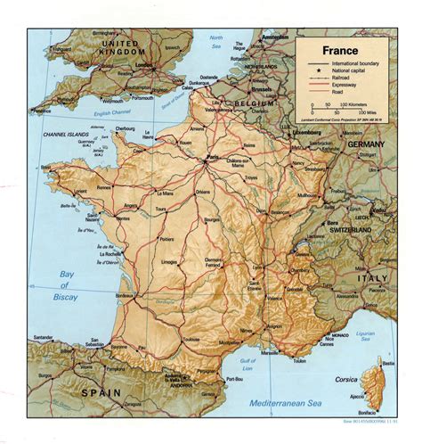 Large detailed political map of France with relief - 1991 | France | Europe | Mapsland | Maps of ...