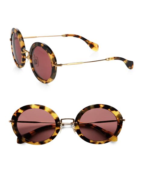 Miu Miu Retro Noir Round Acetate Sunglasses In Brown Lyst