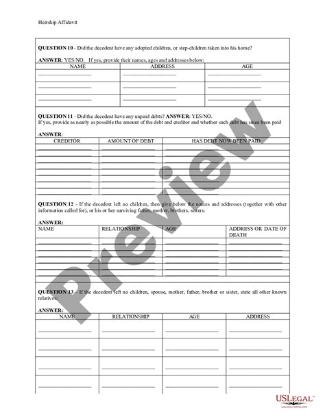 Florida Heirship Affidavit Affidavit Of Heirs Descent Heirship