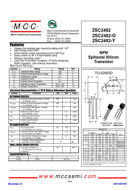 2SC2482 Y Datasheet Pdf MCC