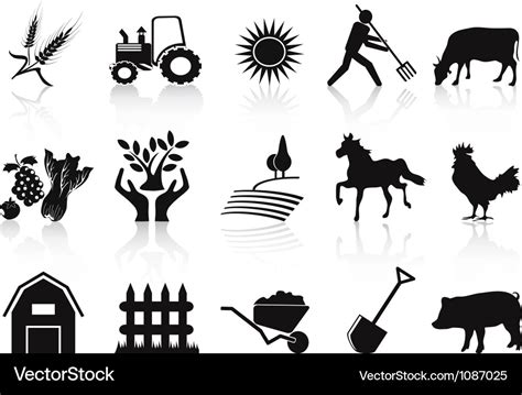 Black farm and agriculture icons set Royalty Free Vector