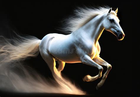 Realistic Illustration of Running White Horse Isolated on Black Background Stock Illustration ...