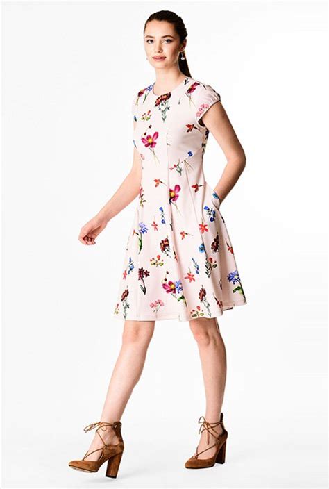 Shop Floral Print Scuba Knit Princess Seamed Dress Eshakti