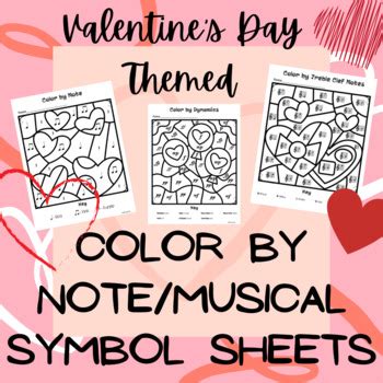 Valentine S Day Music Activity Color By Note Treble Clef Musical Symbol