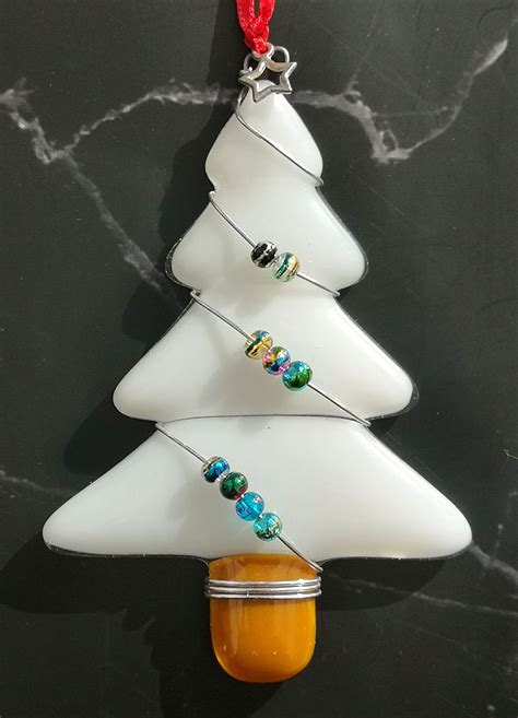 Handmade Fused Glass Christmas Tree Hanging Decoration With Etsy Stained Glass Birds Stained