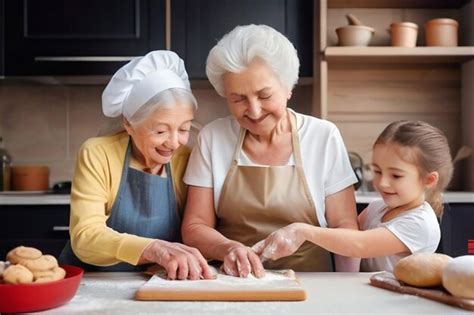 Familia Feliz Abuela Vieja Madre Suegra Y Nuera Nuera Cocina En La