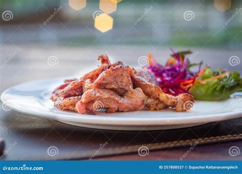 Fried Sun Dried Pork Style Thai Food On White Plate Stock Image Image