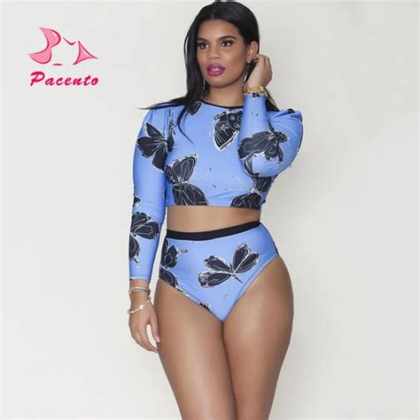 Pacento Bikinis Set Plus Size 2018 3xl Bather Long Sleeve Women