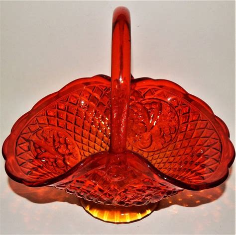 Vintage Red Yellow Amberina Fenton Fruit Diamond Lace Pattern Etsy Carnival Glass Vintage