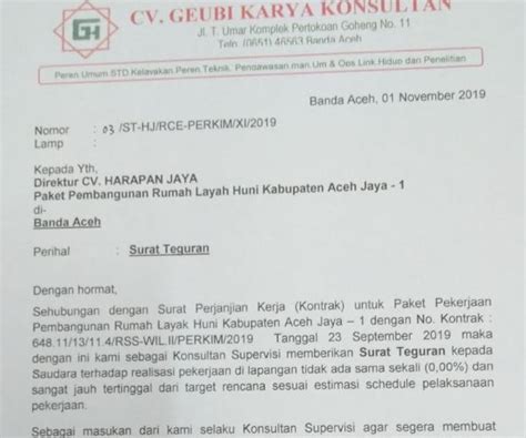 Detail Surat Teguran Kepada Kontraktor Koleksi Nomer