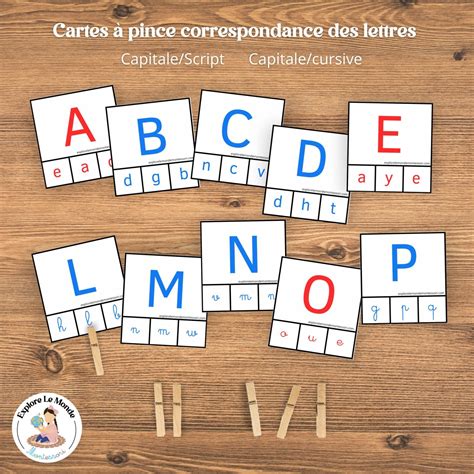 Cartes à pince correspondance des lettres Explore le monde Montessori