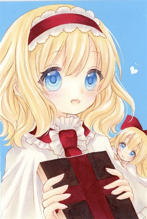 The Big Imageboard Tbib 1girl Alice Margatroid Blonde Hair Blue Background Blue Eyes Book