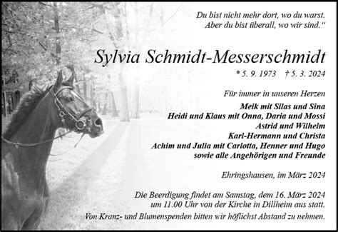 Traueranzeigen Von Sylvia Schmidt Messerschmidt Vrm Trauer De