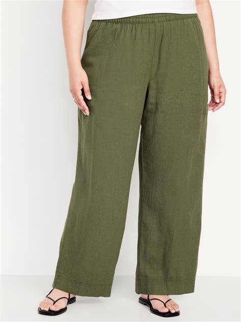 High Waisted Linen Blend Wide Leg Pants Old Navy