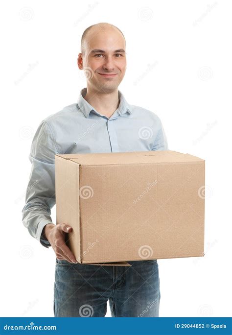 Man Holding Cardboard Box Stock Photo Image Of Person 29044852