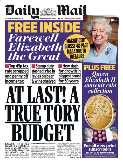 Daily Mail Front Page 24th Of September 2022 Tomorrows Papers Today