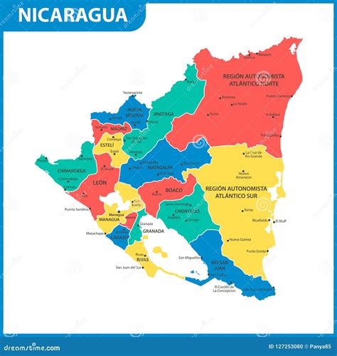 O Mapa Detalhado De Nicarágua Regiões Ou Estados E Cidades Capital