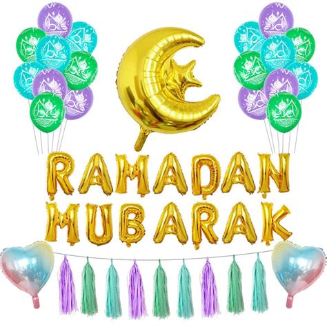 Buy 25pcs Latex Balloon Set For Eid Ramadan Tassel Banner Moon Star