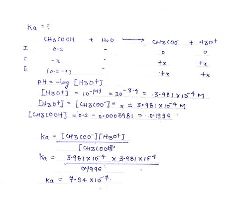 Solved Calculate The Acid Ionization Constant K Of A 02 Moll