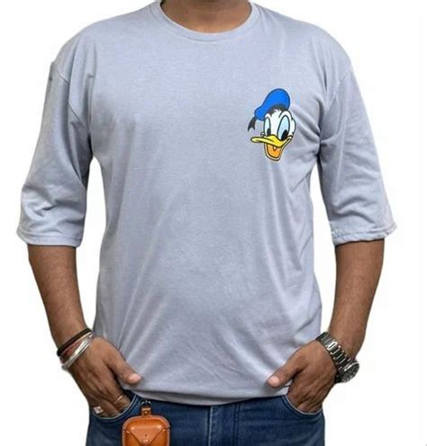 Men Printed Poly Cotton Blue T Shirt Round Collar Xl At Rs 180 Piece