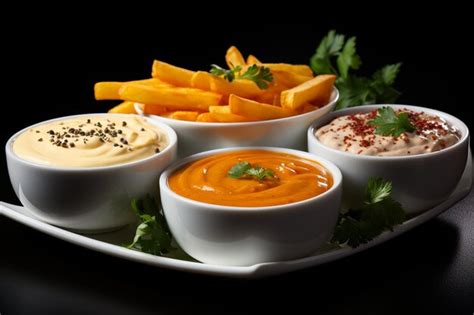 Premium Photo French Fries With Sauces In A White Plate