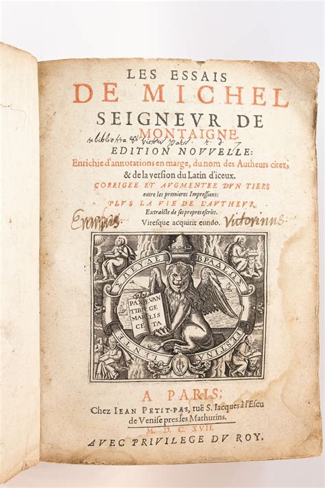 Les Essais De Michel Seigneur De Montaigne Par Montaigne Michel De