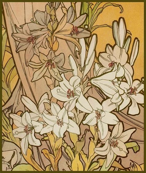 Mucha Alphonse Les Fleurs The Lily By Plum Leaves Moving Via