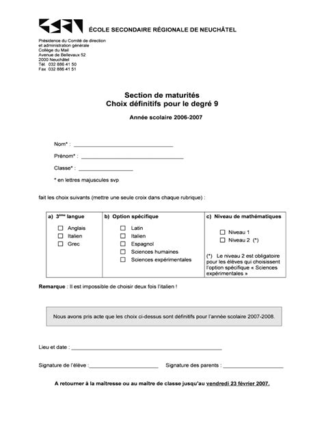 Fillable Online Rpn Section De Maturits Choix Dfinitifs Pour Le Degr 9