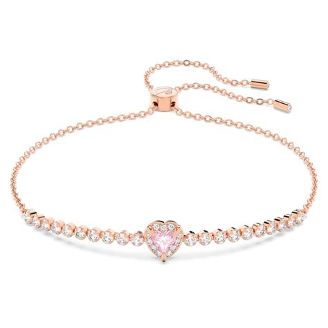 One Bracelet Heart Pink Rose Gold Tone Plated Swarovski