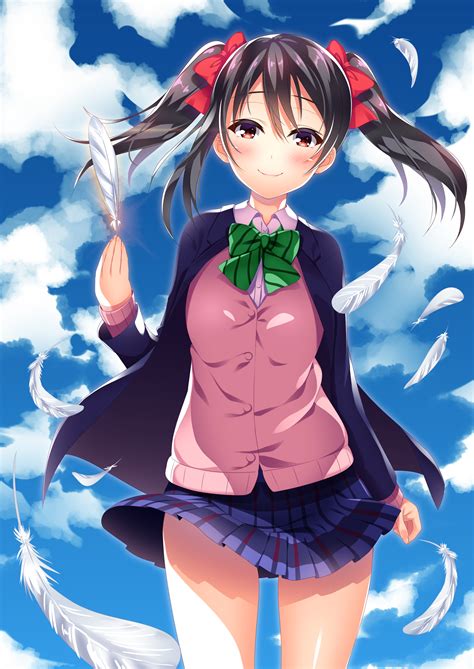 Safebooru 1girl Absurdres Black Hair Blue Skirt Blue Sky Blush Bow