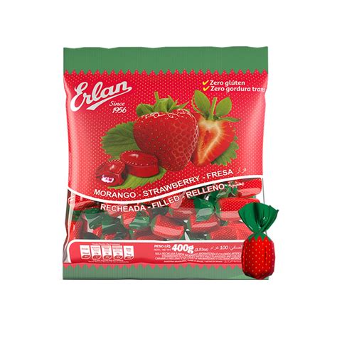 Bala Recheada Morango 400g Erlan