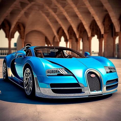 Premium Ai Image A Blue Bugatti Veyron With A Silver Bumper