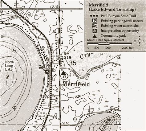 Merrifield Minnesota City Map - Paul Bunyan Trail - Lake Edward MN