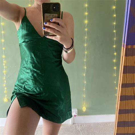 Minka Dink London Emerald Green Mini Silk Slip Depop