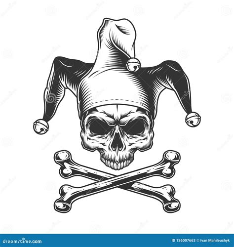 Vintage Jester Skull Without Jaw Stock Vector Illustration Of