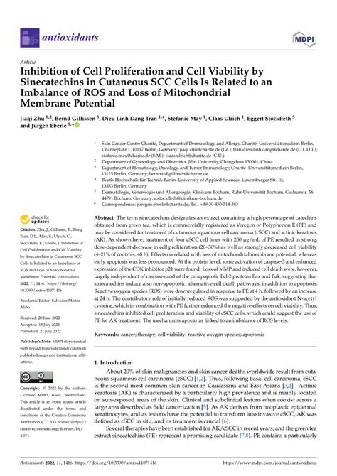 PDF Inhibition Of Cell Proliferation And Cell Viability By