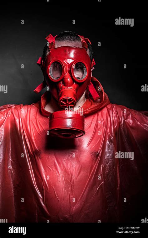 Emission Nuclear Concept Man With Red Gas Mask Stock Photo Alamy