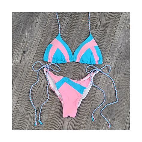 Fashion Print Swimsuit For Women Sexy Tie Bikini Thin Summer Beach Swimwear S C بالجملة