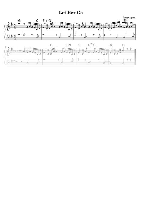 Let Her Go Partitura Para Piano Fácil En Pdf La Touche Musicale