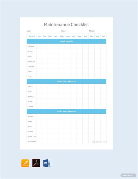 Building Maintenance Checklist Template Google Docs Word Apple