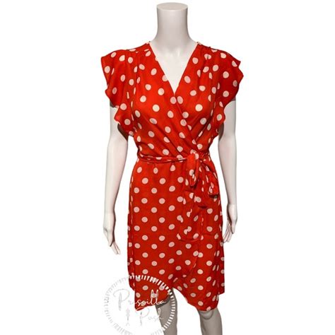 Monteau Dresses Nwt Monteau Red White Polka Dot Ruffle Wrap Dress