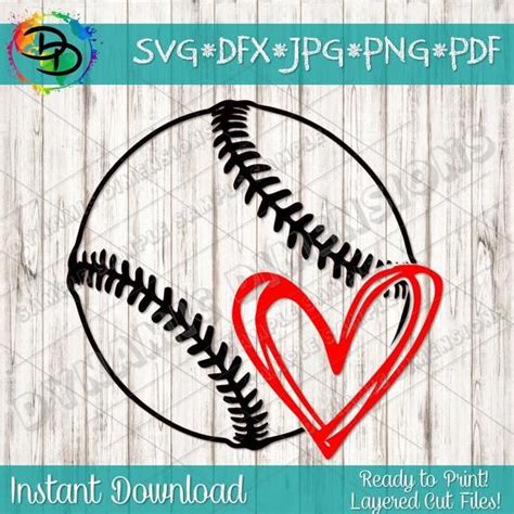 Baseball With Heart Svg Dxf File