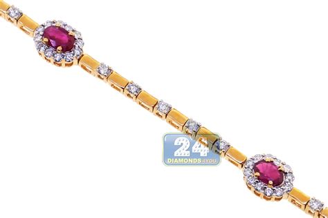 Womens Ruby Diamond Tennis Bracelet 18k Yellow Gold 4 02 Ct 7 5